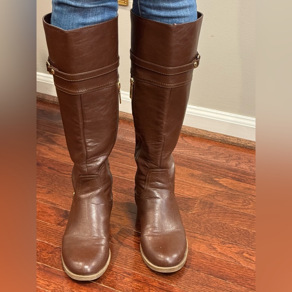 Cognac Brown Leather Knee-High Boots Size 9